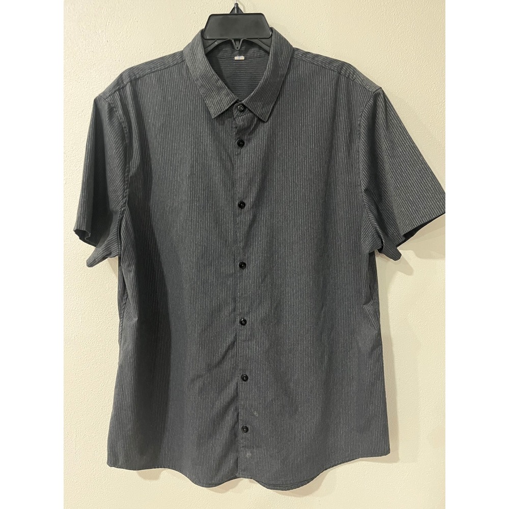 Lululemon Mens Grey Micro Stripe Short Sleeve Button Down Shirt Size XL
